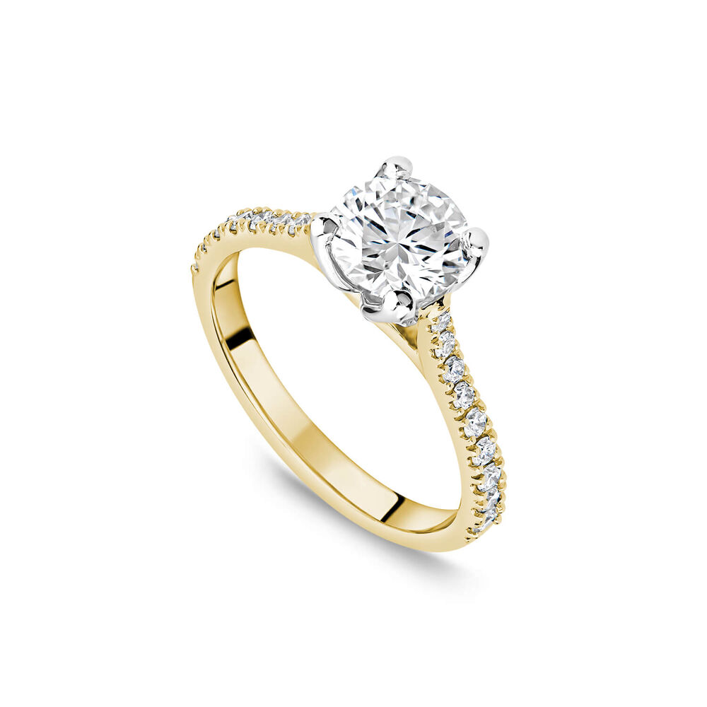 Born Yellow Gold Lab Grown 1.20ct Round Brilliant Solitaire & Diamond Sides Ring image number 0