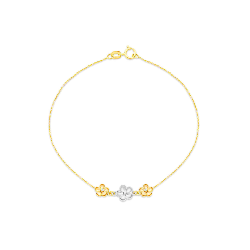 9ct White & Yellow Gold Cubic Zirconia Flower Set Bracelet