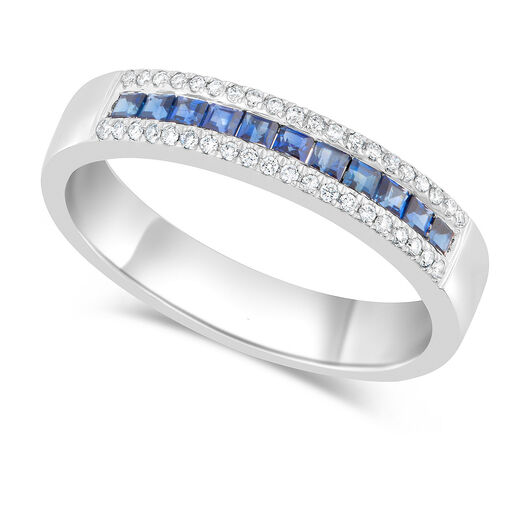 9ct White Gold Sapphire and Round Cut Diamonds .09ct Eternity Ring