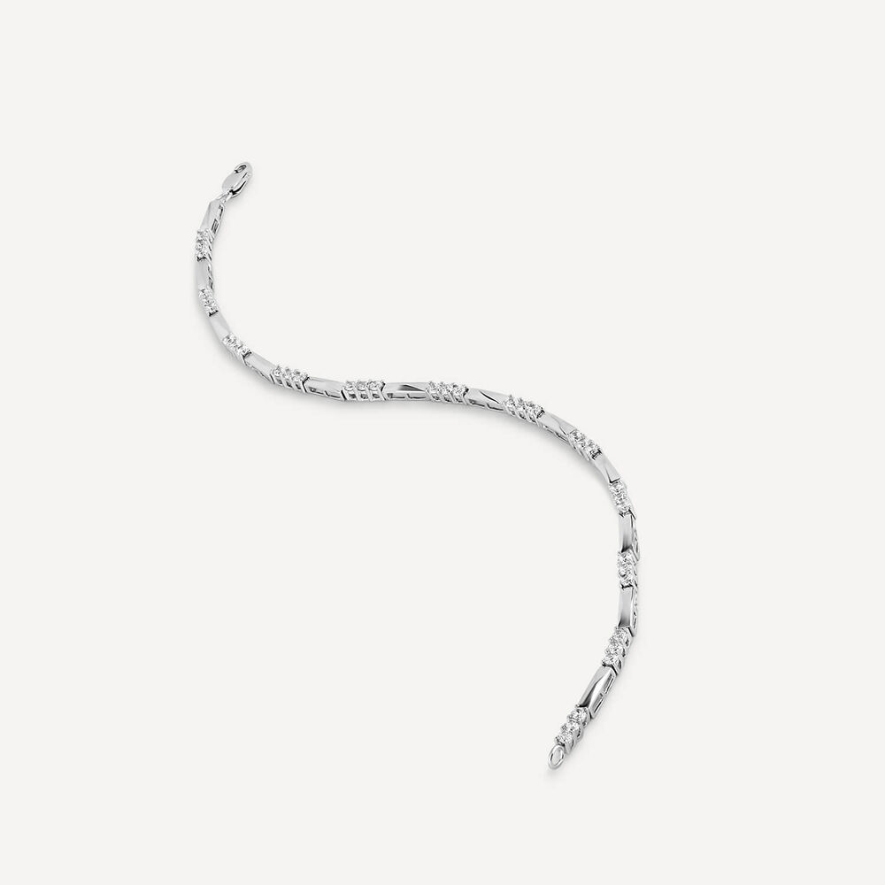 9ct White Gold Three Cubic Zirconia And Polished Bar Link Bracelet image number 3