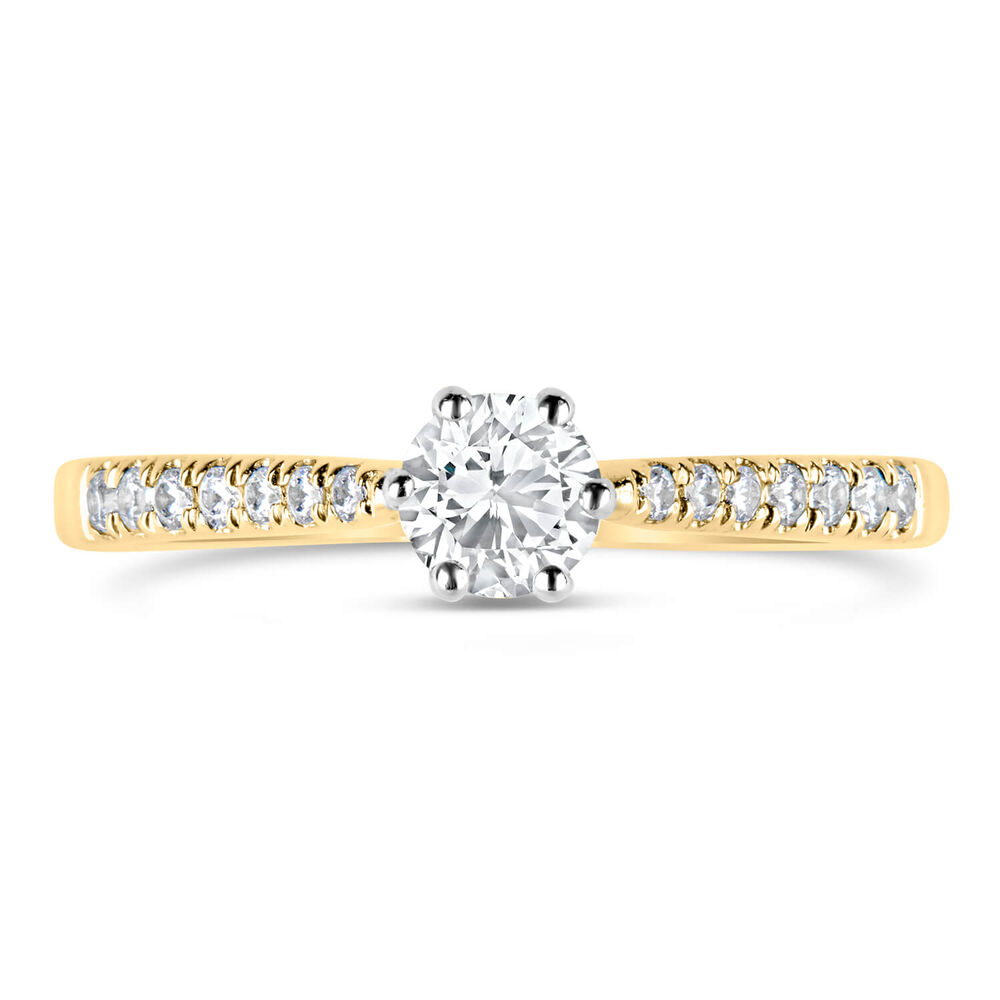 Kathy De Stafford 18ct Yellow Gold ''Simone'' 6 Stone Diamond Solitaire Diamond Shoulders  0.50ct Ring image number 1