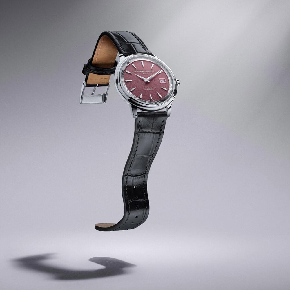 Frederique Constant Classics Moneta Solarmetre 39mm Burgundy Dial Leather Strap Watch