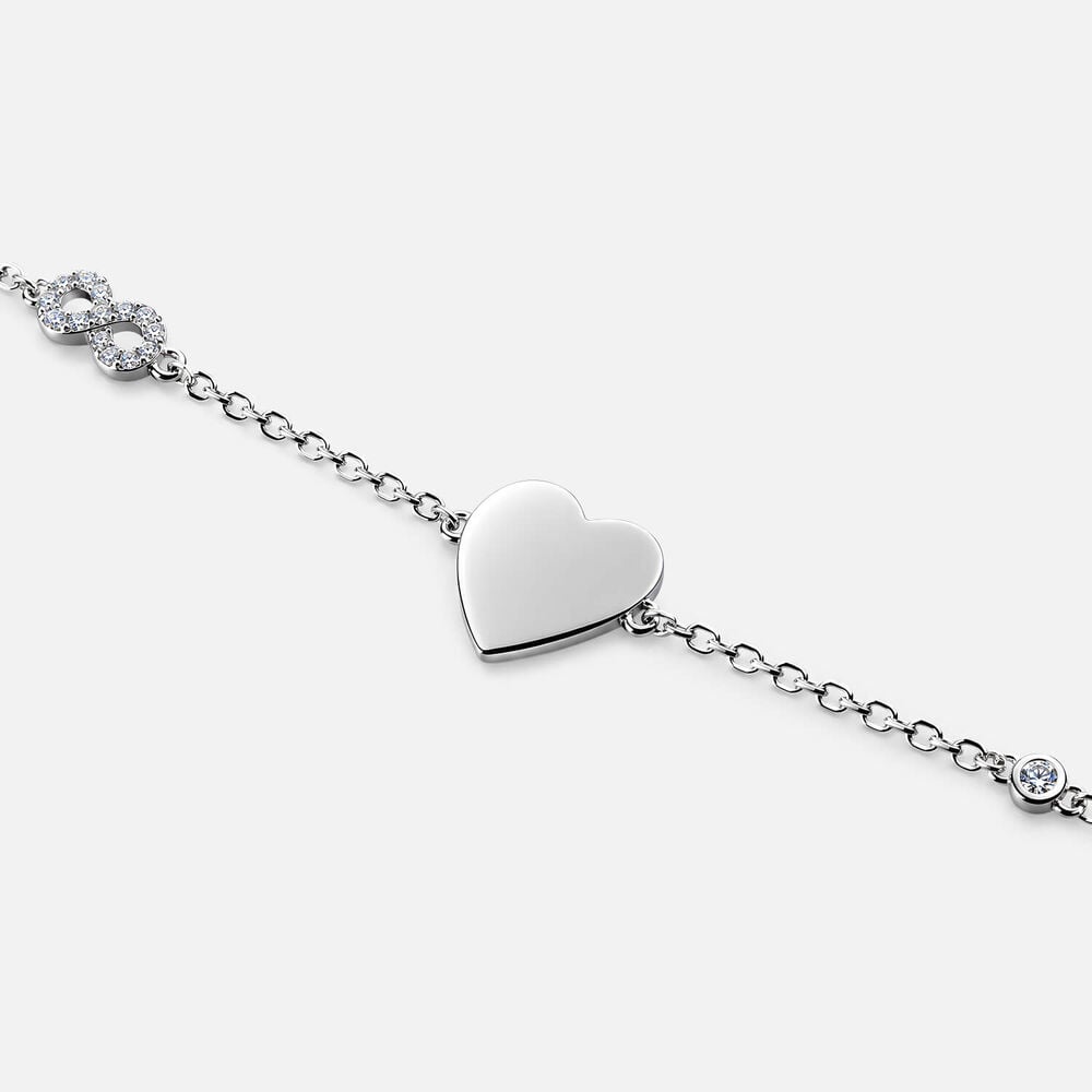 Sterling Silver Polished Heart Infinity Section Bracelet