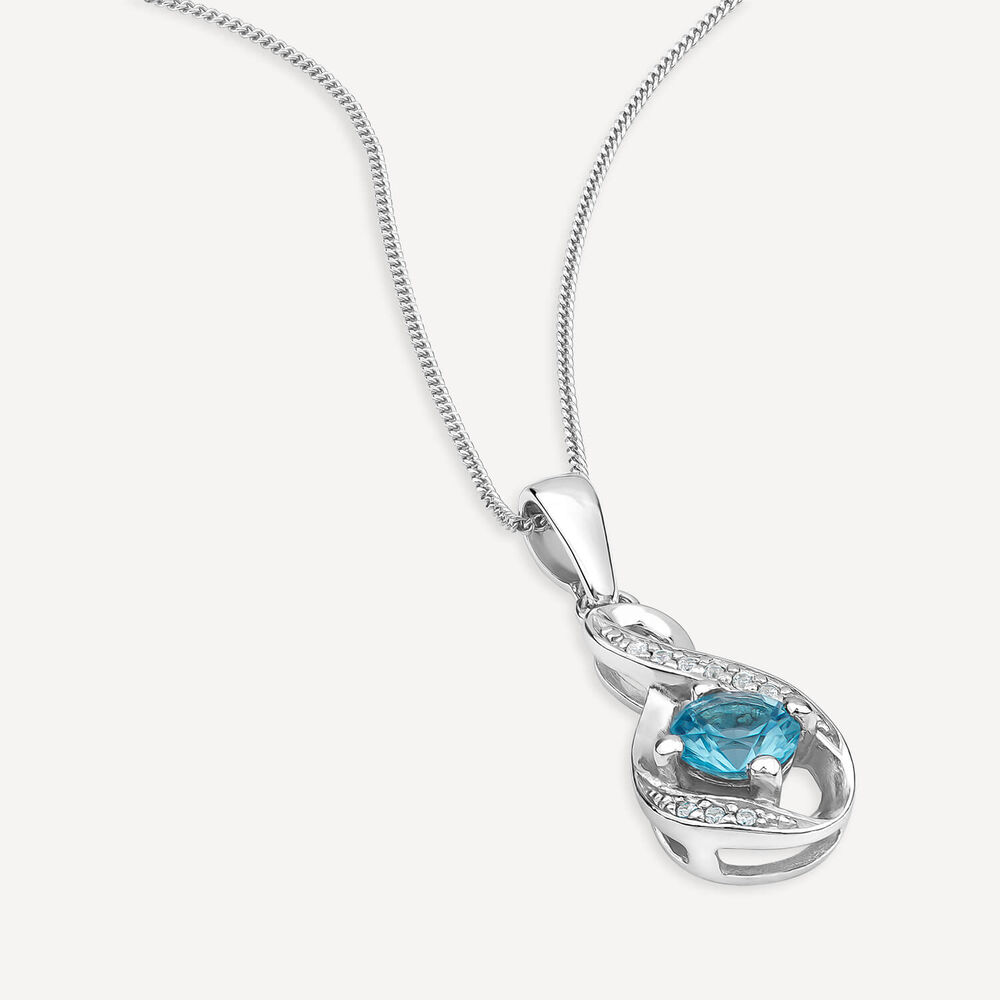 Sterling Silver and Cubic Zirconia March Birthstone Pendant (Chain Included) image number 2