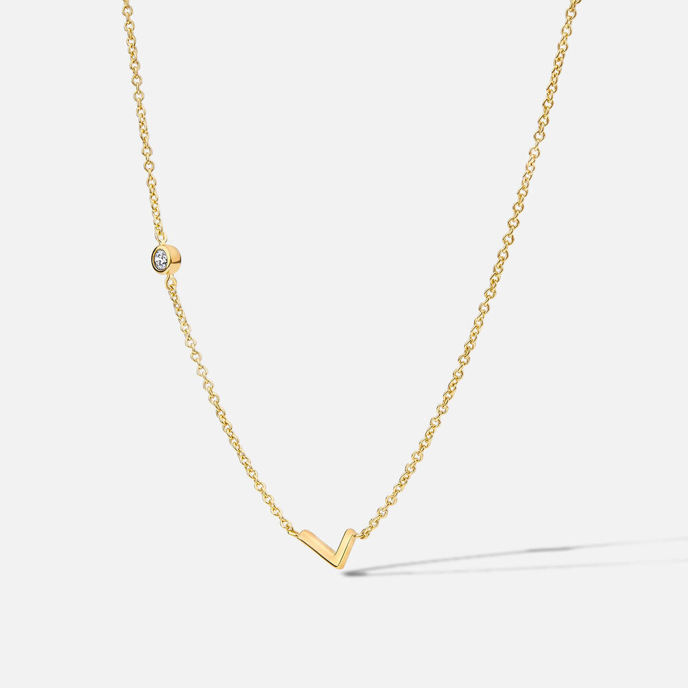 Yellow Gold Plated Vermeil Sterling Silver 0.06ct Lab Grown Diamond Initial L Necklet