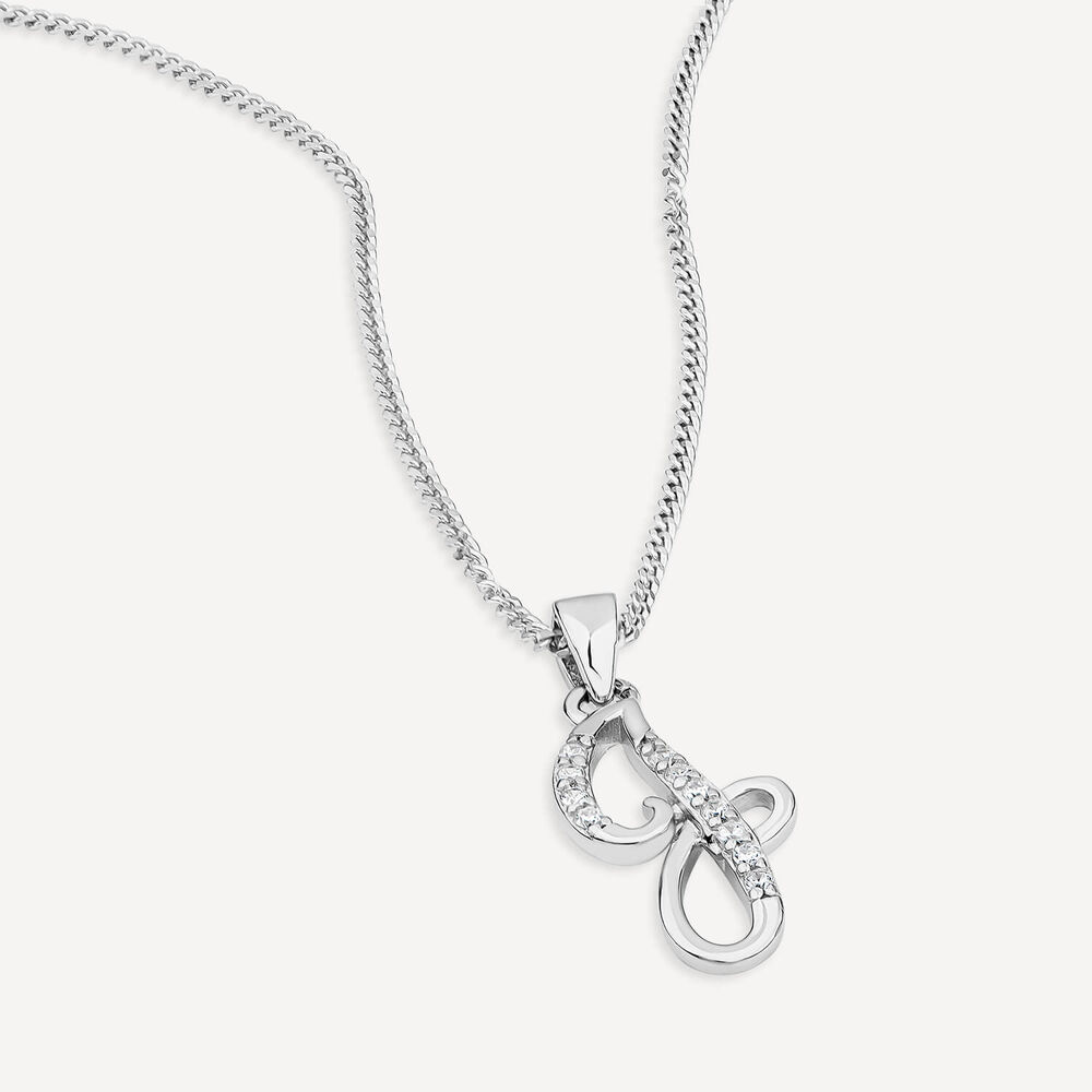 Sterling Silver Script Cubic Zirconia Initial J Pendant image number 2