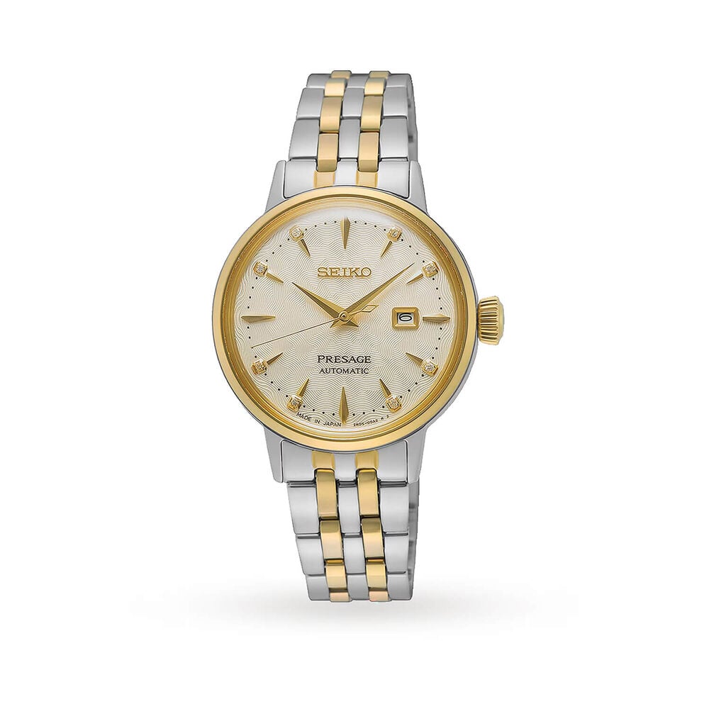 Seiko Presage Cocktail Time 'White Lady' 30mm Beige Dial Two Tone Steel Bracelet Watch