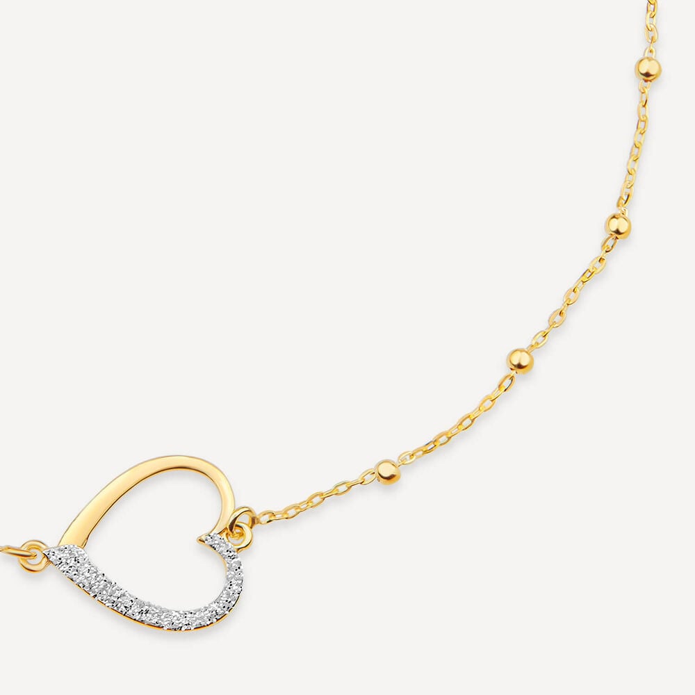 9ct Yellow Gold Half Glitter &  Polished Heart Bead Bracelet