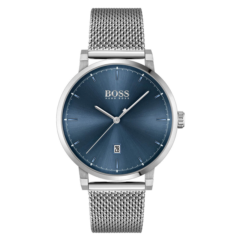 Hugo BOSS Confidence Blue Dial Date Feature Stainless Steel Mesh Bracelet Watch