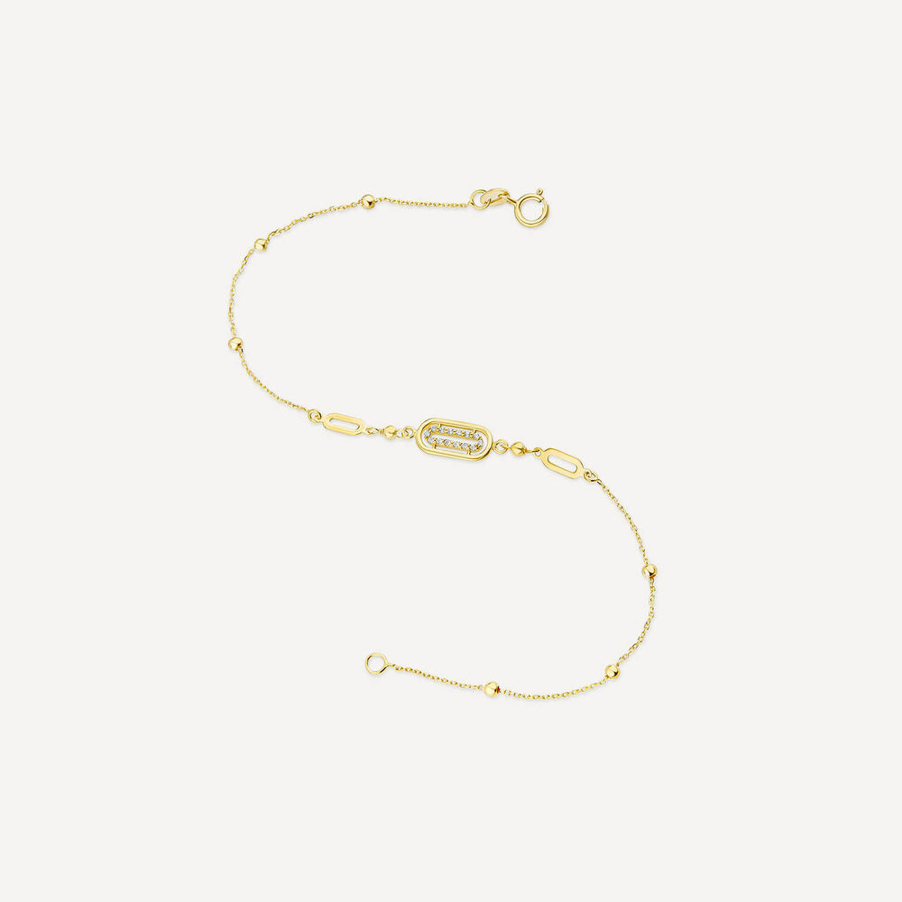 9ct Yellow Gold Oblong Cubic Zirconia Beaded Bracelet image number 3