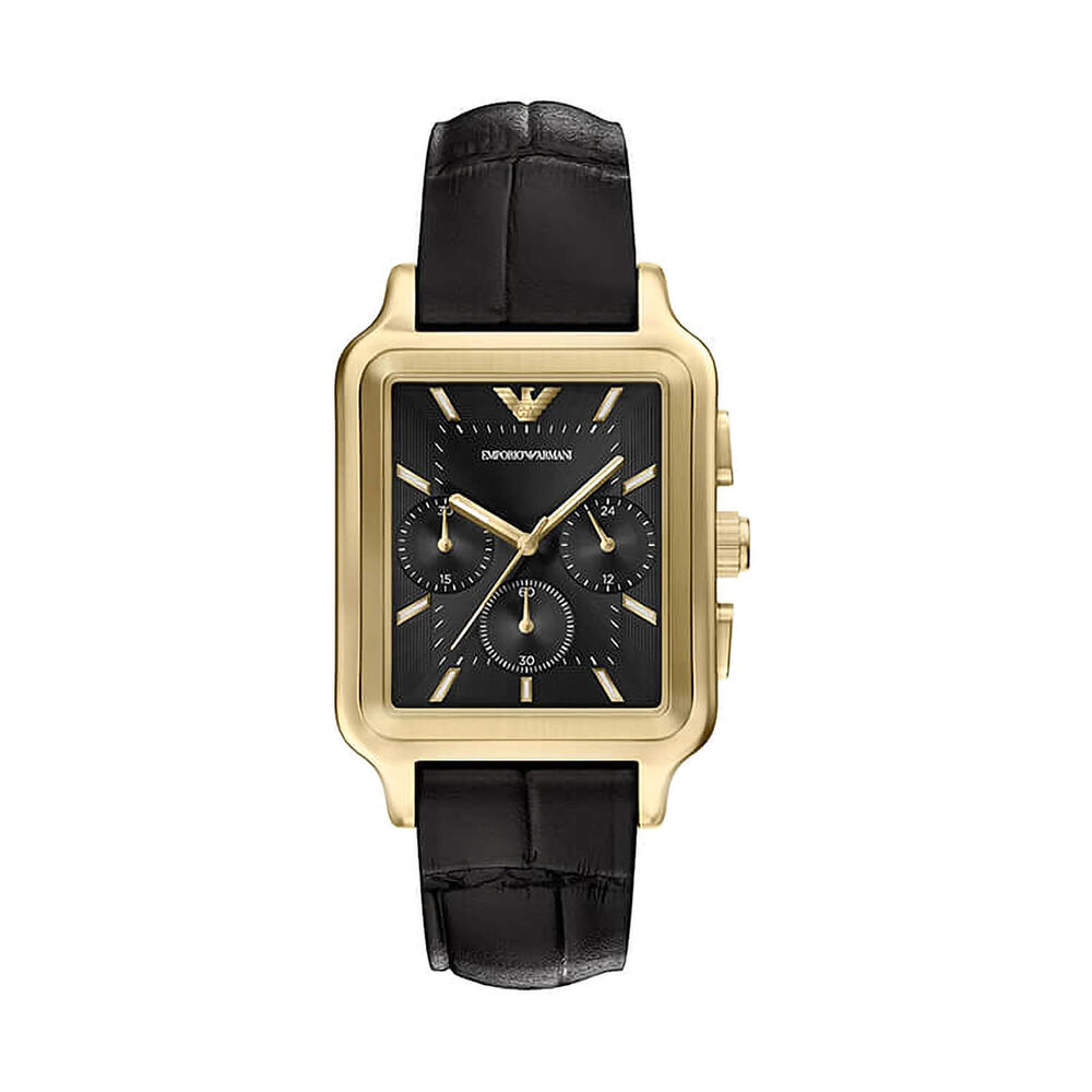 Emporio Armani Diego 38mm Black Dial Black Leather Strap Watch