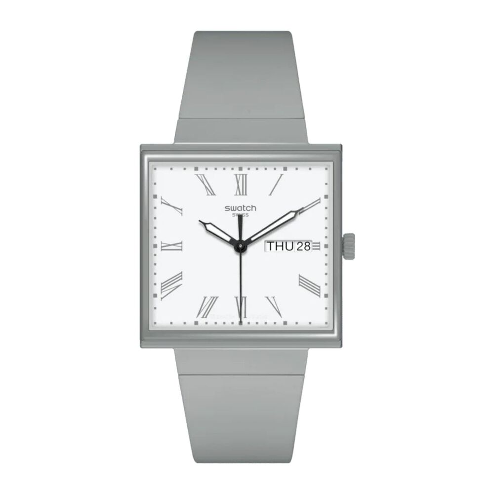Swatch Bioceramic What if…Grey? Square Dial Green Strap Watch