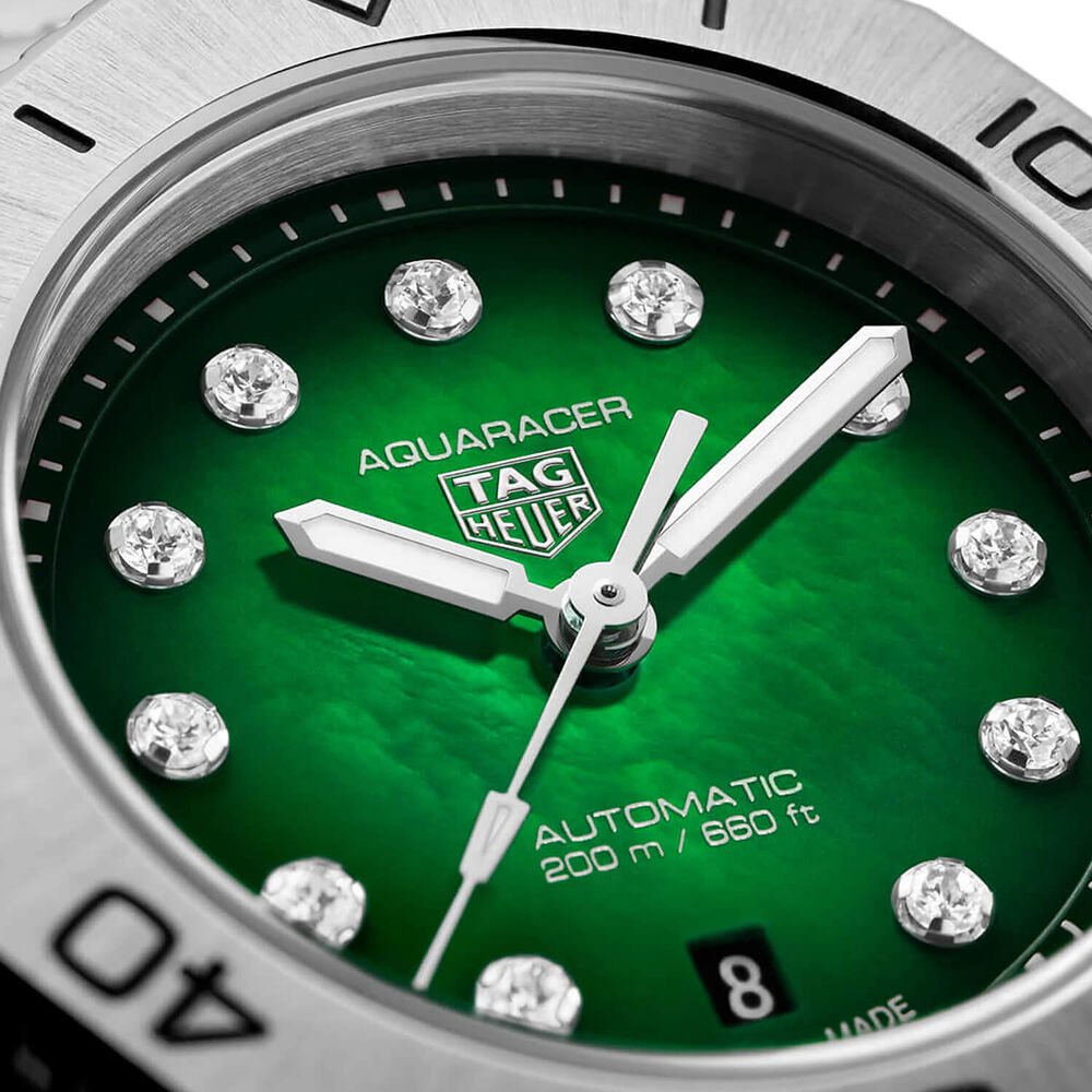 TAG Heuer Aquaracer Professional 200 Date 30mm Green Dial Diamond Dots Steel Bracelet Watch