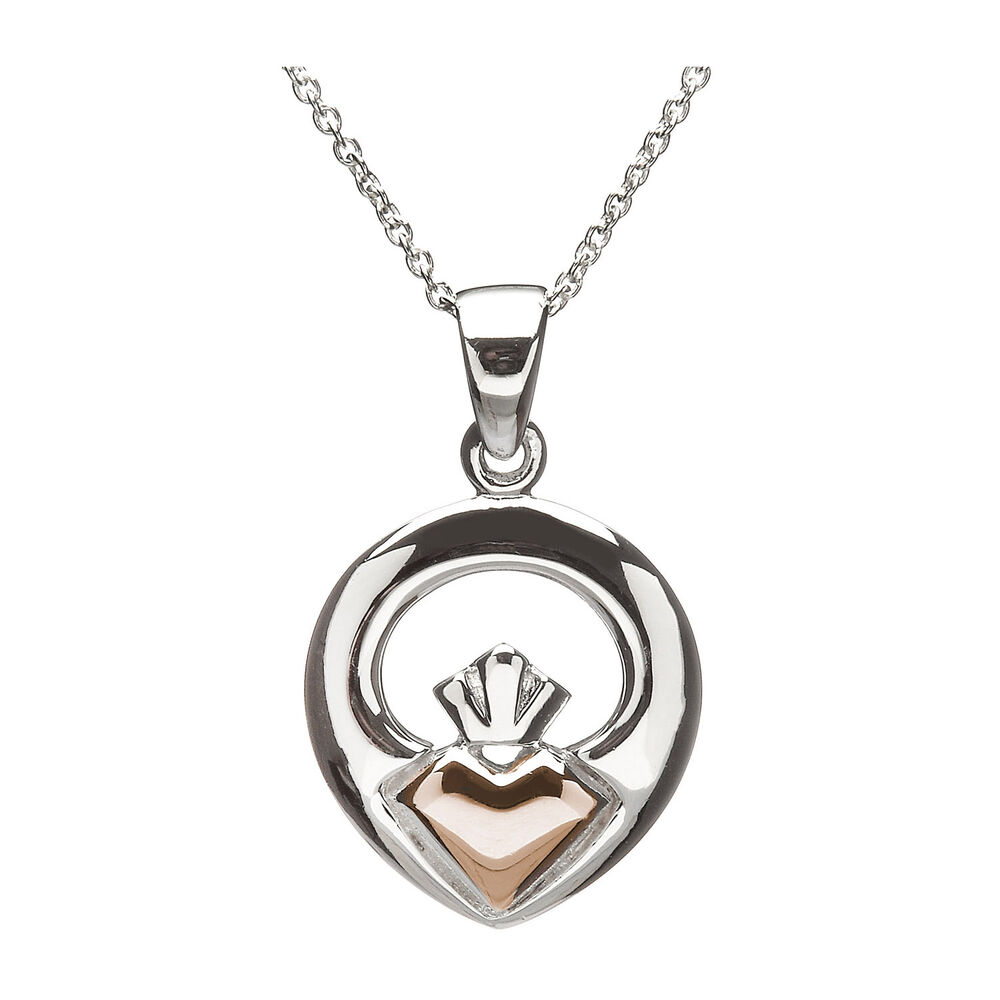 House of Lor 9ct Irish Rose Gold and Sterling Silver Claddagh Pendant
