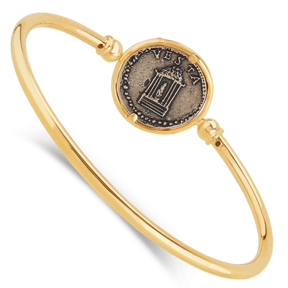 Sterling Silver and Yellow Gold Plated Coin Ladies Bangle image number 4
