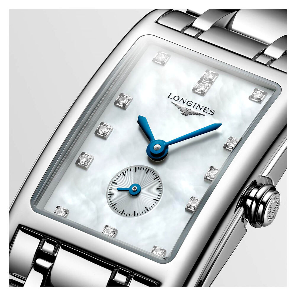 Longines DolceVita ladies' diamond dot mother of pearl dial stainless steel bracelet watch image number 1