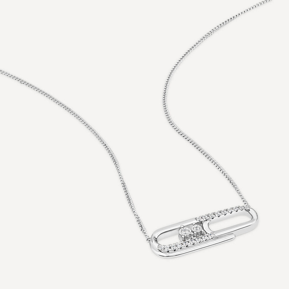 9ct White Gold 0.10ct Diamond Set Paperclip Necklet image number 2