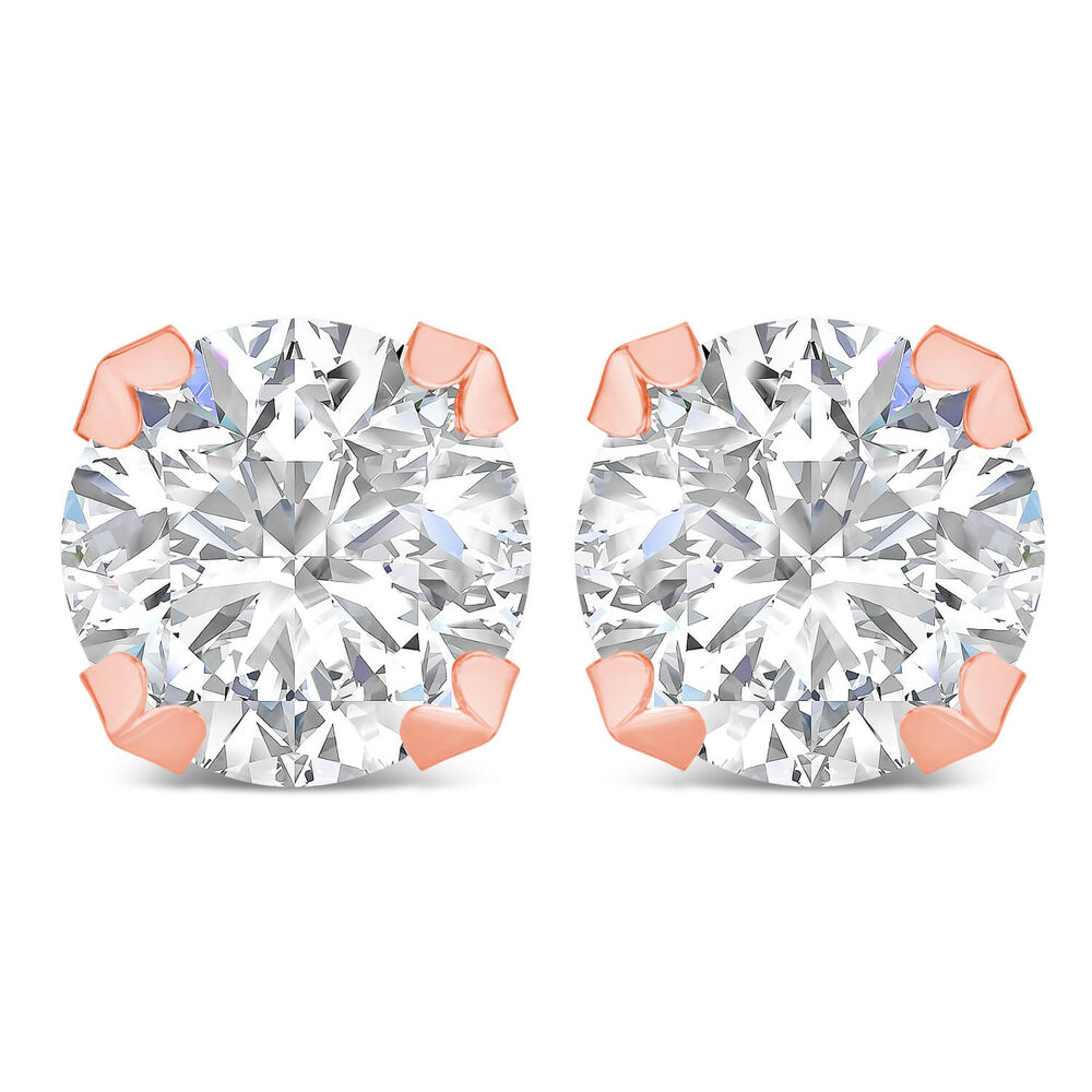9ct Rose Gold 8mm 4 Claw Cubic Zirconia Stud Earrings image number 0