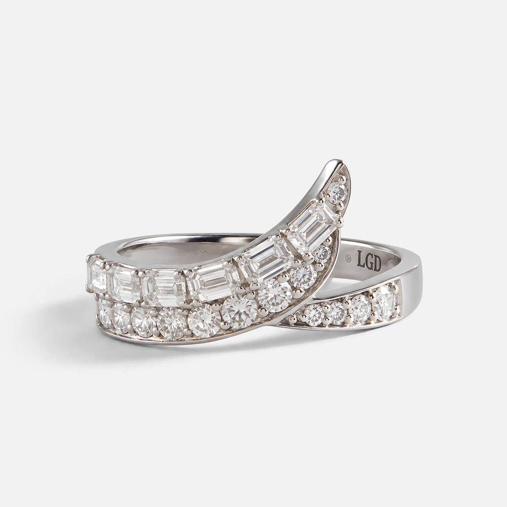 Born Contour 9ct White Gold 1.00ct Lab Grown Round & Emerald Diamond Wishbone Ring