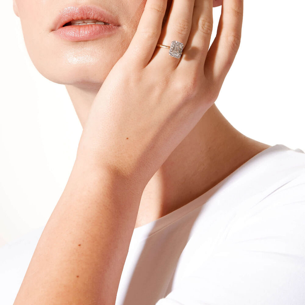 Born 18ct Yellow Gold 1.72ct Lab Grown Emerald Cut Halo Diamond Ring image number 4