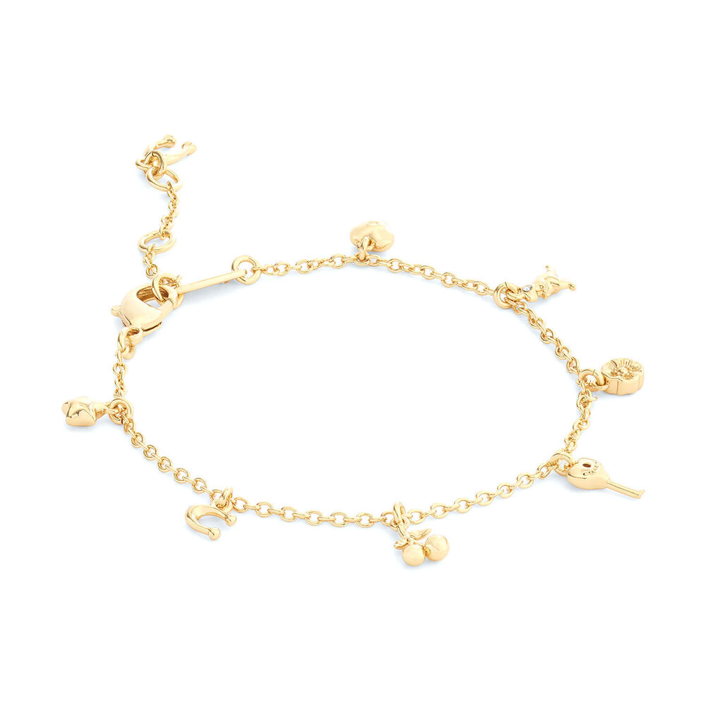 Coach Signature Gold Tone Brass Charming Charms Bracelet