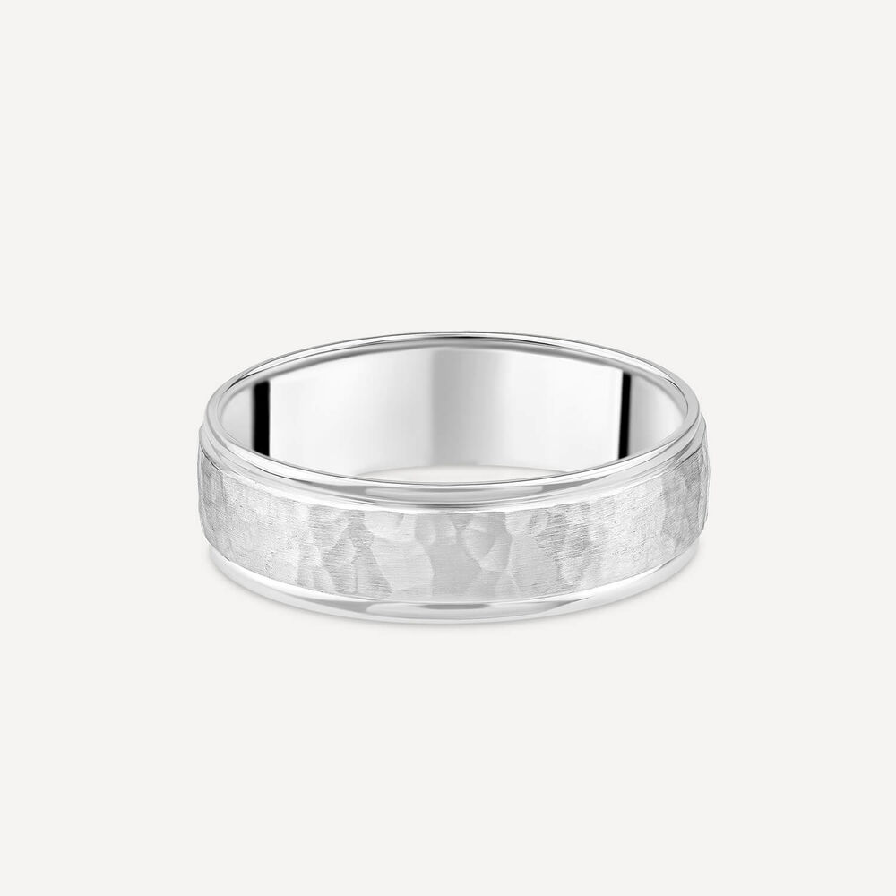 Platinum 6mm Hammered Effect Men's Wedding Ring image number 2