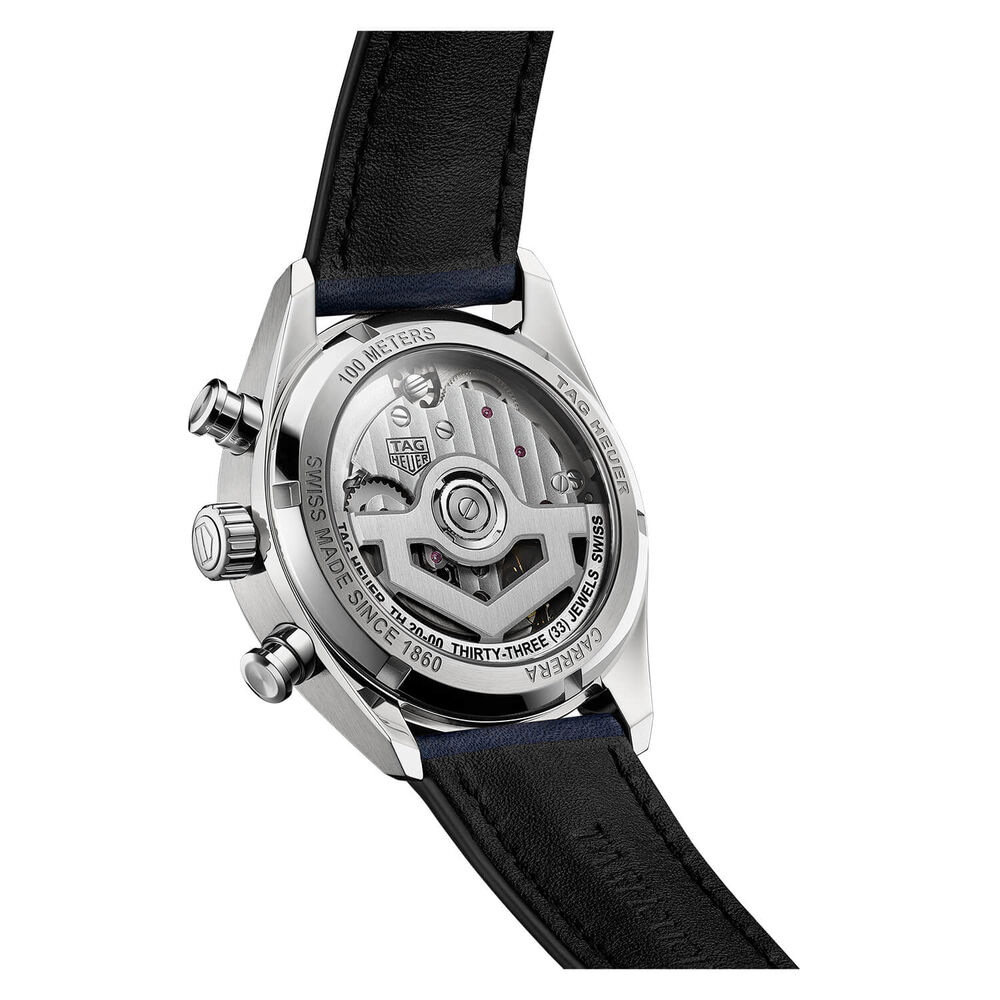 TAG Heuer Carrera Chronograph 39mm Blue Dial Leather Strap Watch image number 2