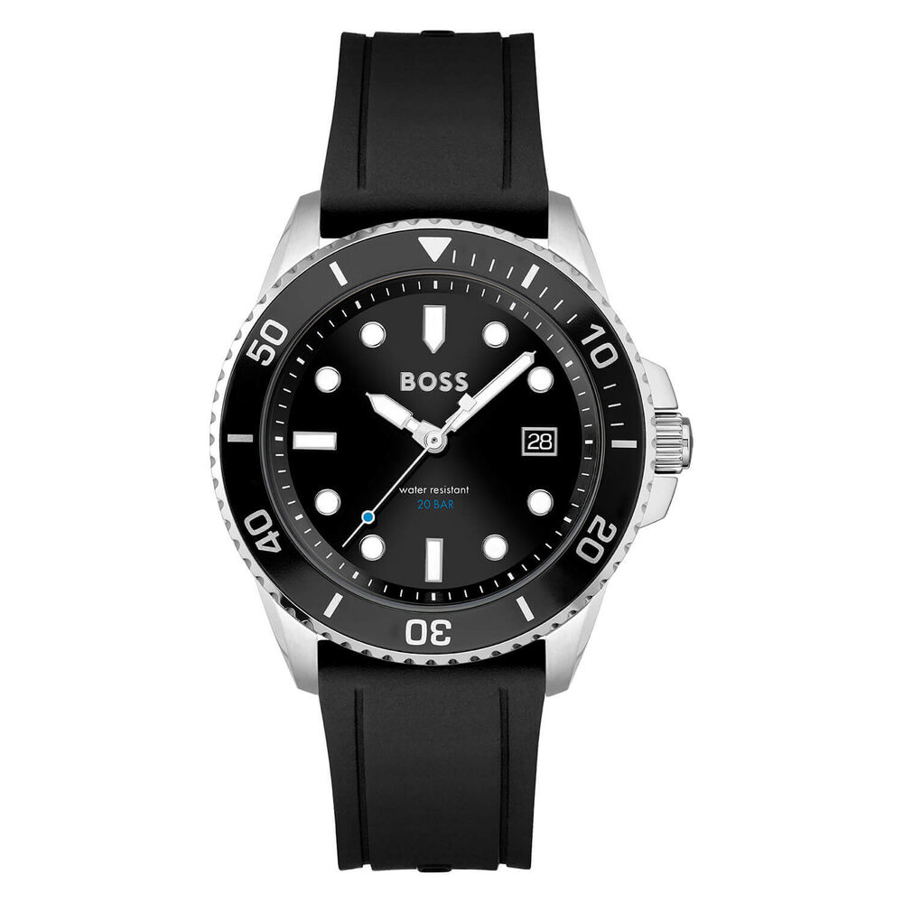 BOSS Ace 43mm Quartz Black Dial Steel Case Black Rubber Strap Watch
