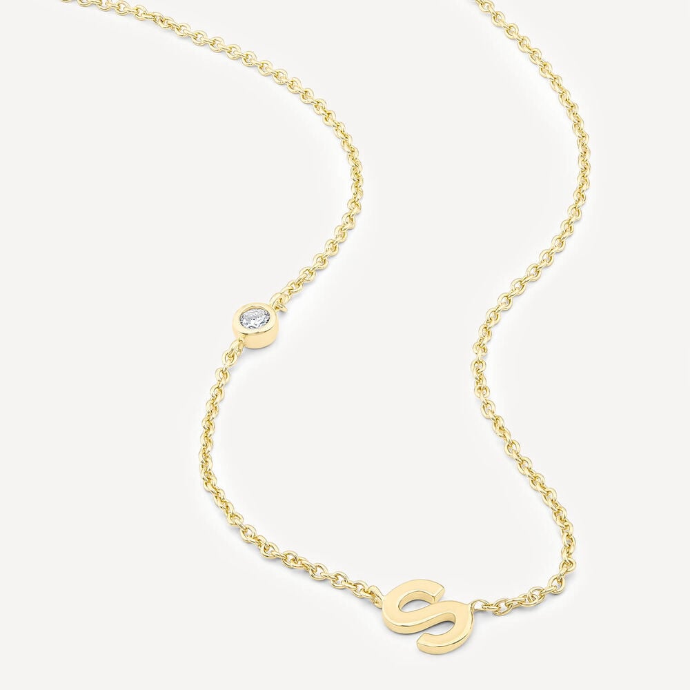 Sterling Silver Yellow Gold Plated 0.06ct Lab Grown Diamond Initial S Necklet