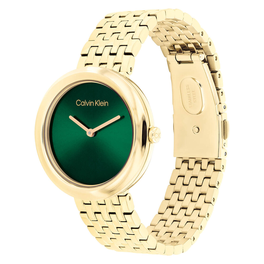 Calvin Klein 34mm Green Dial Yellow Gold IP Steel Bracelet Watch