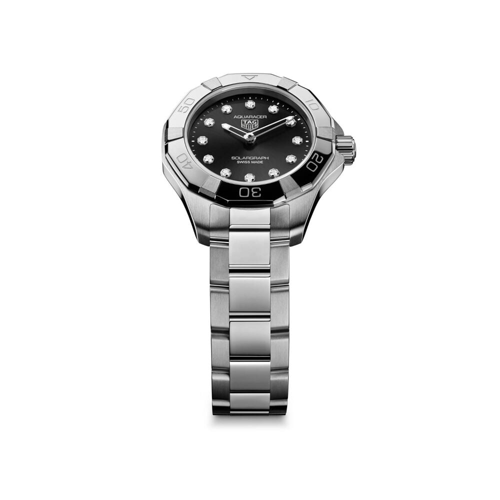 TAG Heuer Aquaracer Professional Solargraph 100 28mm Black Dial Diamonds Steel Bracelet Watch