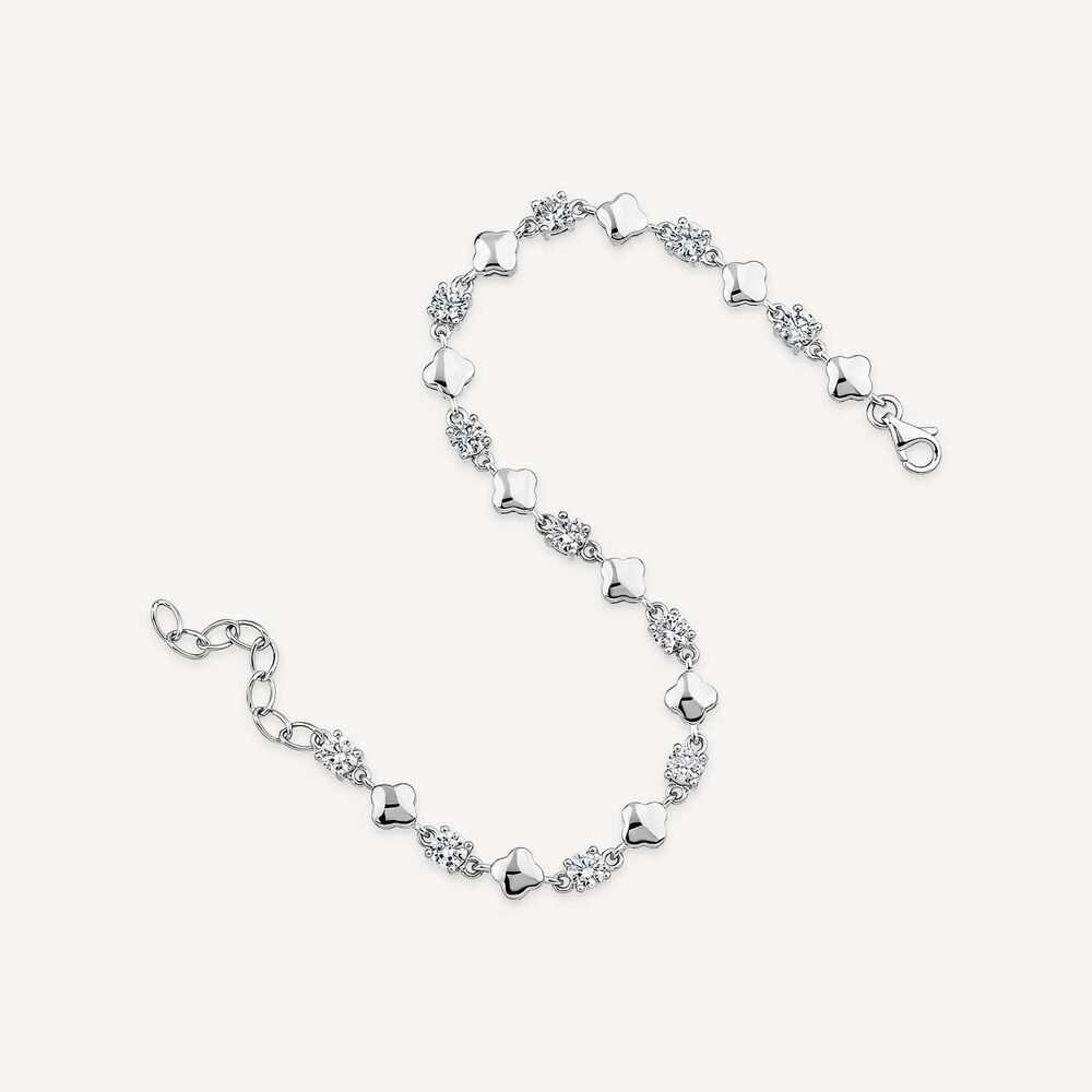 Sterling Silver Cubic Zirconia & Polished Petal Bracelet image number 3