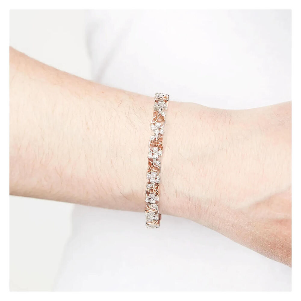 Sterling Silver & Rose Gold Shamrock Trinity Knot Bracelet image number 2