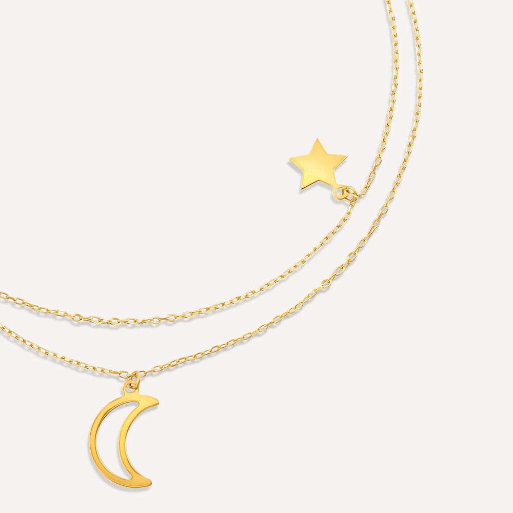 9ct Yellow Gold Polished & Cubic Zirconia Moon & Stars Two Strands Bracelet image number 1