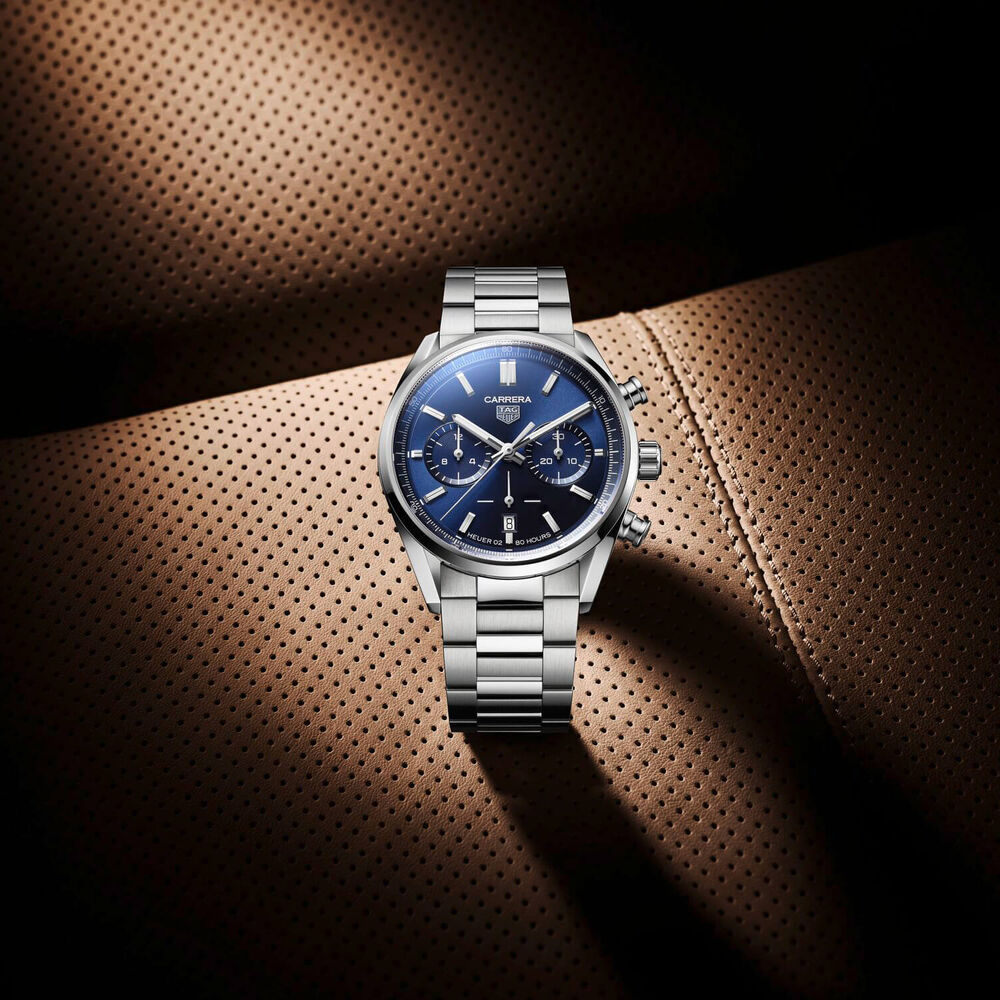 TAG Heuer Carrera 42mm Blue Dial Chronograph Steel Case Bracelet Watch image number 5