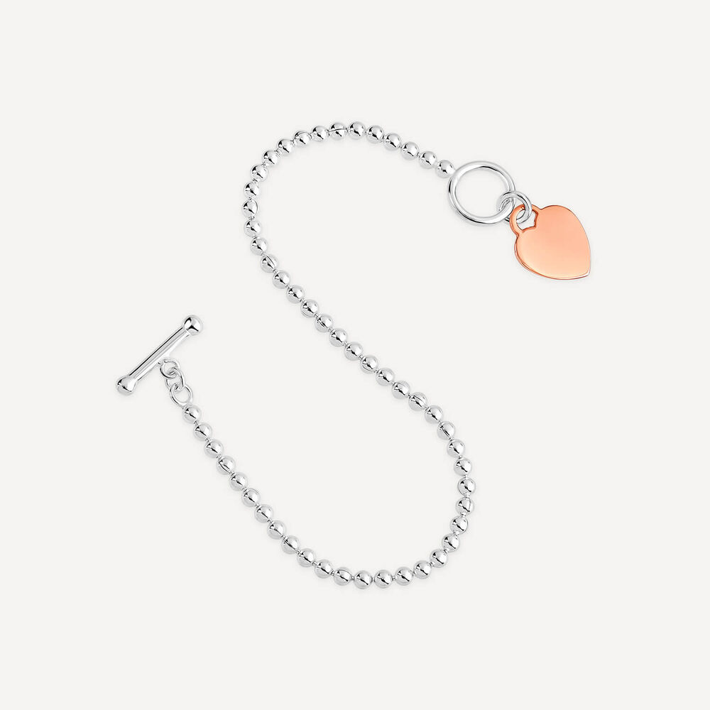 Sterling Silver & Rose Gold Plated Tiffany Heart T-Bar Bracelet image number 4