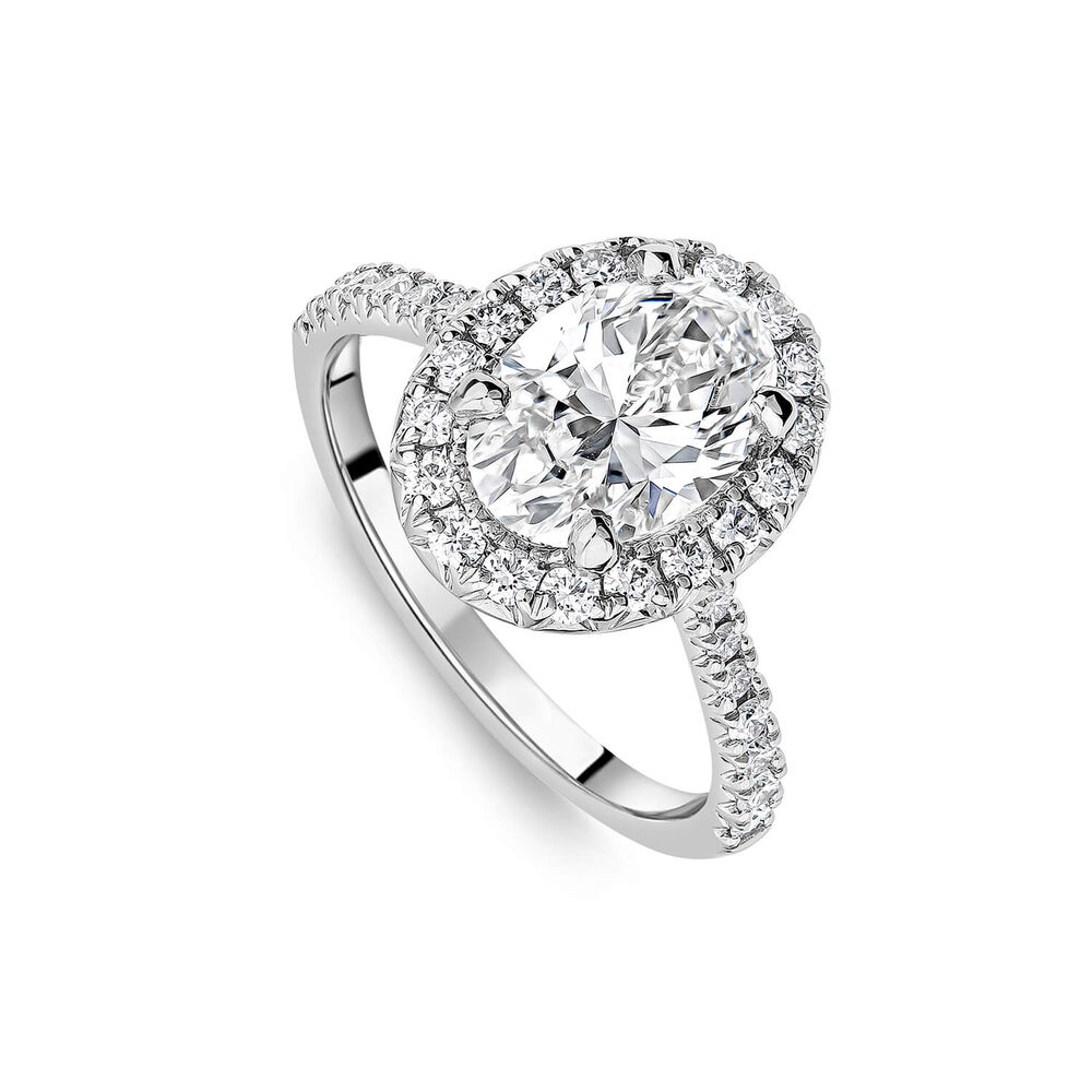 Born Platinum Lab Grown 2.13ct Oval Halo & Diamond Sides Ring image number 0