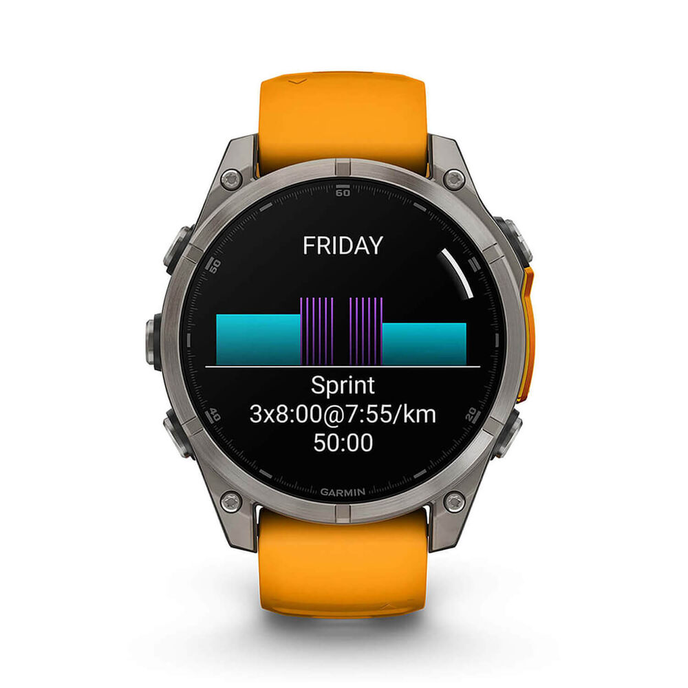 Garmin fenix® 8 AMOLED Sapphire 47mm Titanium Case Spark Orange Graphite Silicon Strap Watch image number 3
