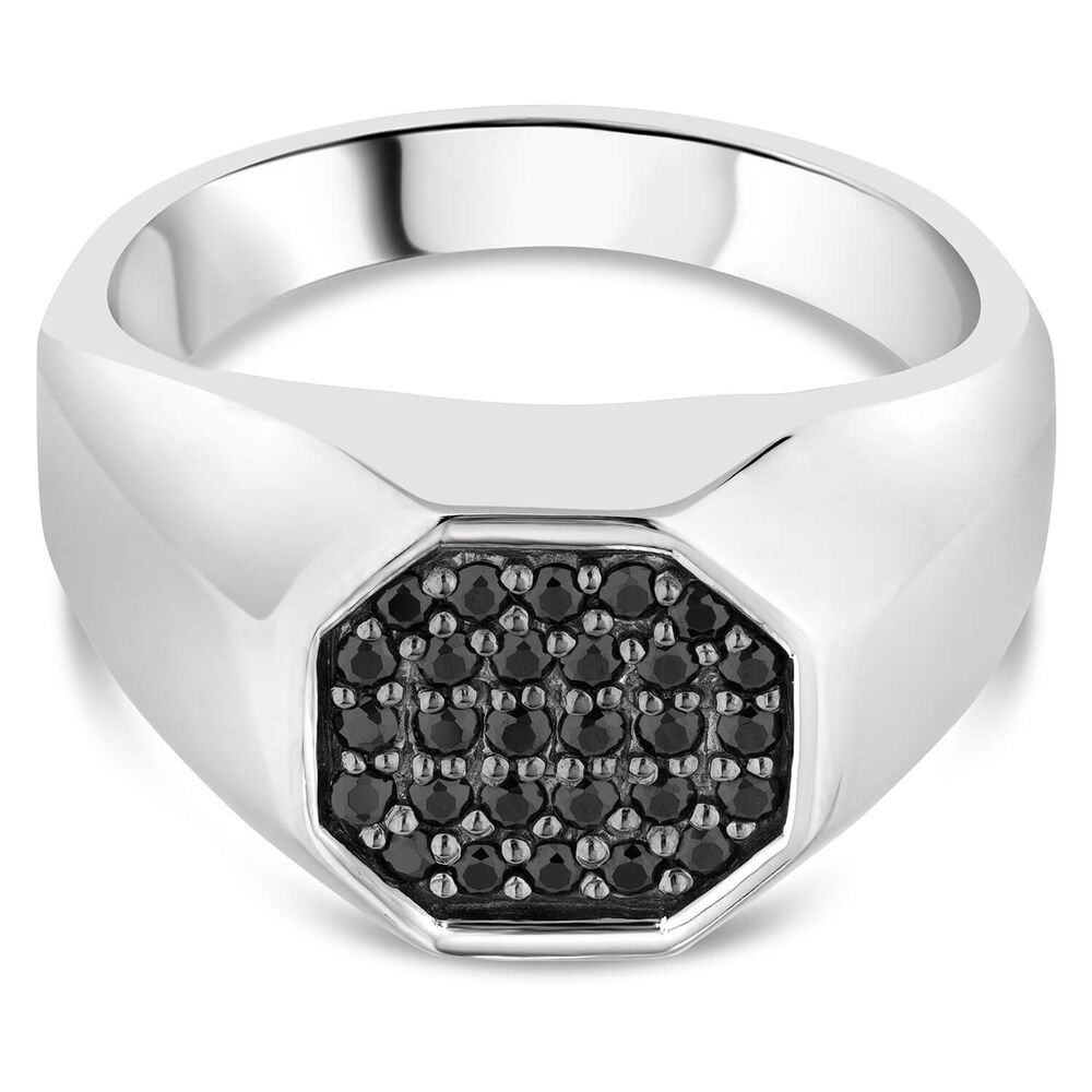 Sterling Silver Rhodium Plated 3.7mm Octagonal Men's Ring image number 4