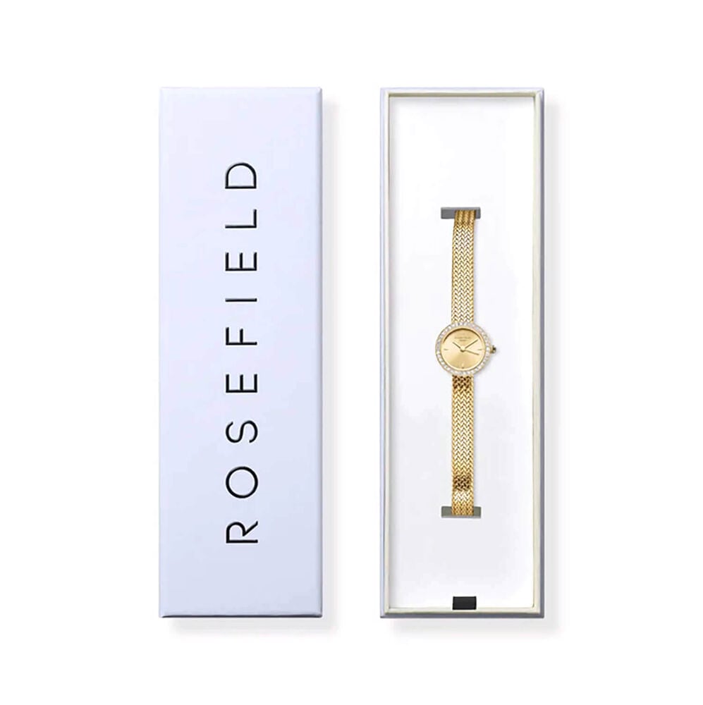 Rosefield Mini Small Edit 20.4mm Champagne Dial Gold Tone Steel Mesh Bracelet Watch