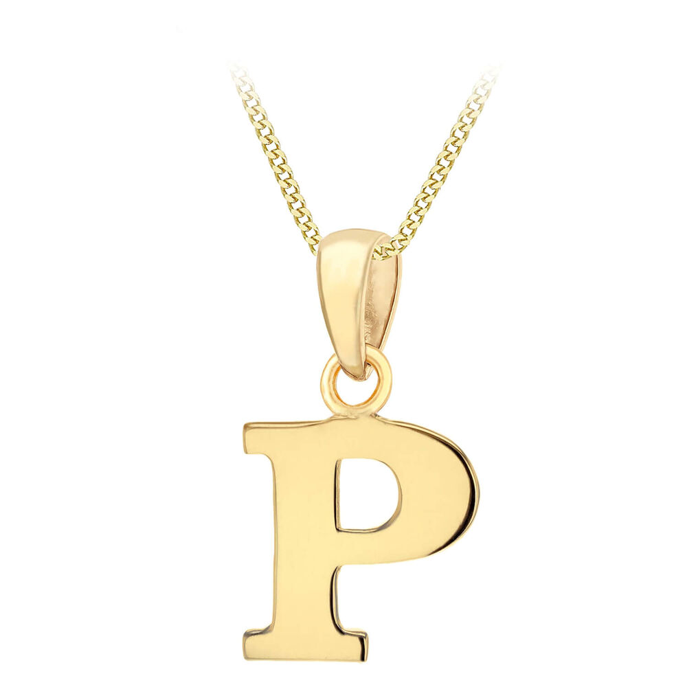 9ct Yellow Gold Plain Initial P Pendant  (Chain Included) image number 0