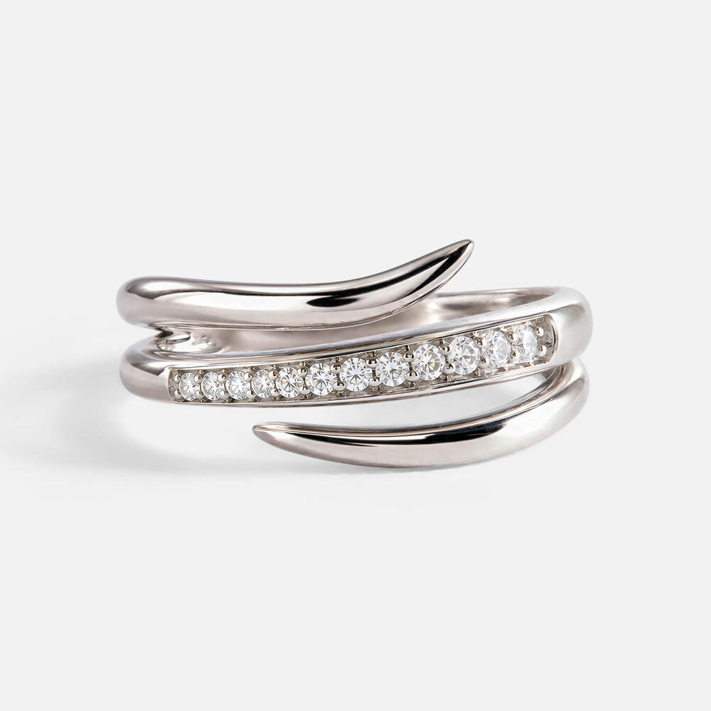9ct White Gold 0.11ct Diamond Set Three Band Twist Ring