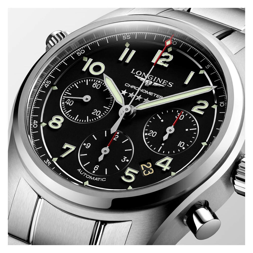 Longines Spirit Automatic 42mm Chronograph Black Dial Steel Case Bracelet Watch