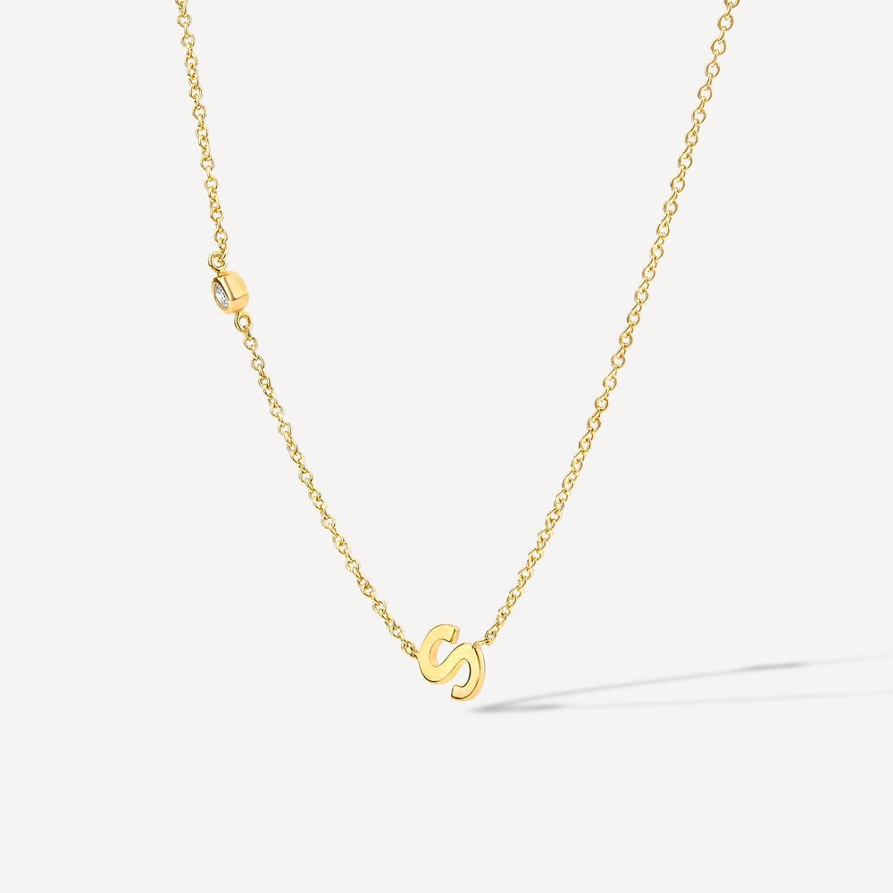 Sterling Silver Yellow Gold Plated 0.06ct Lab Grown Diamond Initial S Necklet