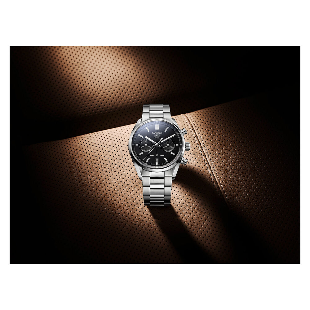 TAG Heuer Carrera 42mm Black Chronograph Steel Case Bracelet Watch image number 4