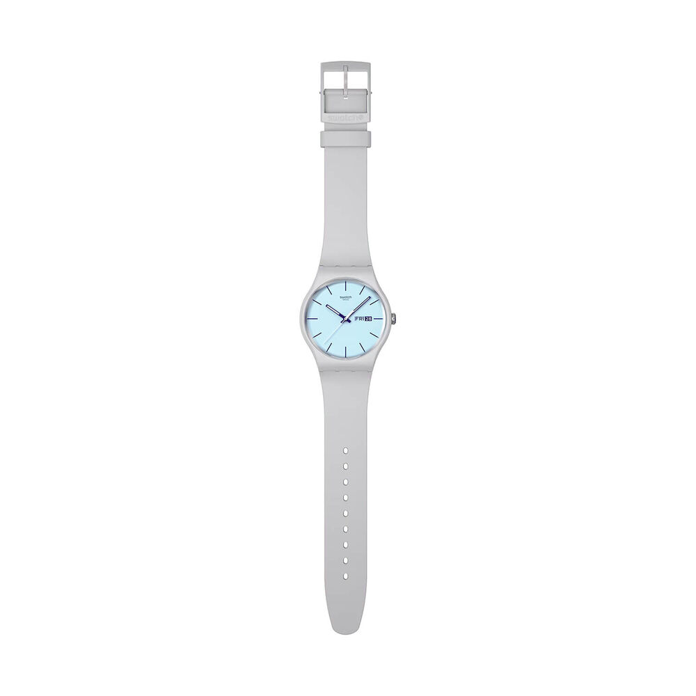 Swatch Blueberry Sky 41mm Light Blue Dial Grey Silicone Strap Watch image number 2