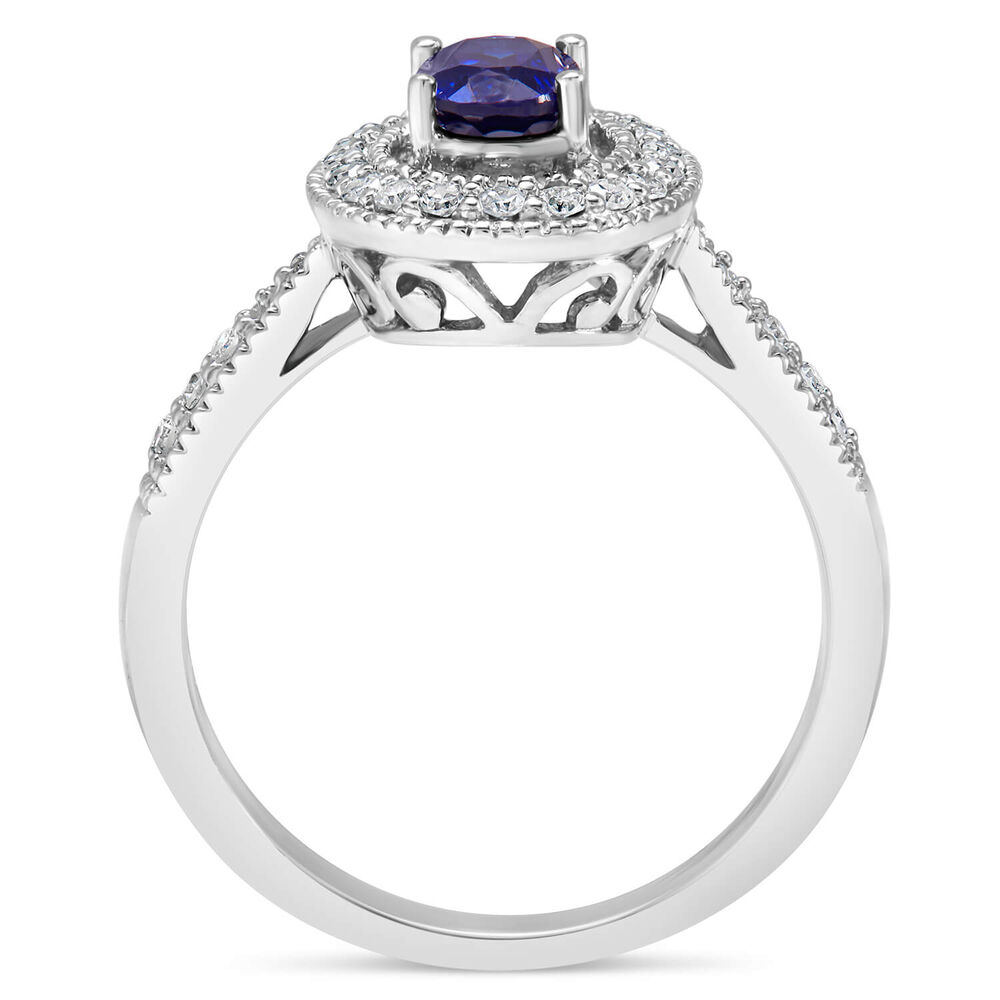 9ct White Gold Claw & Pave 0.17ct Diamond & Created Sapphire Halo Ladies Ring image number 2