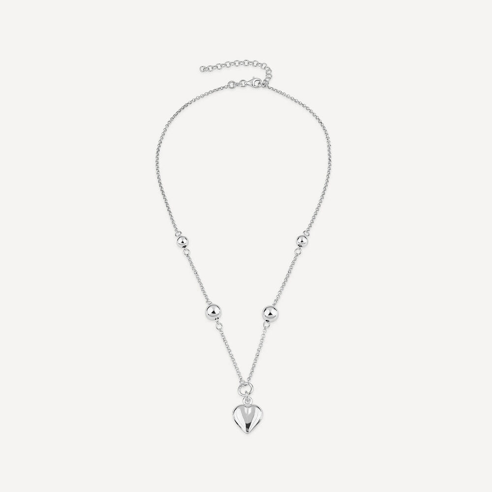 Sterling Silver Ball Station Chain Heart Shaped Drop Pendant image number 3