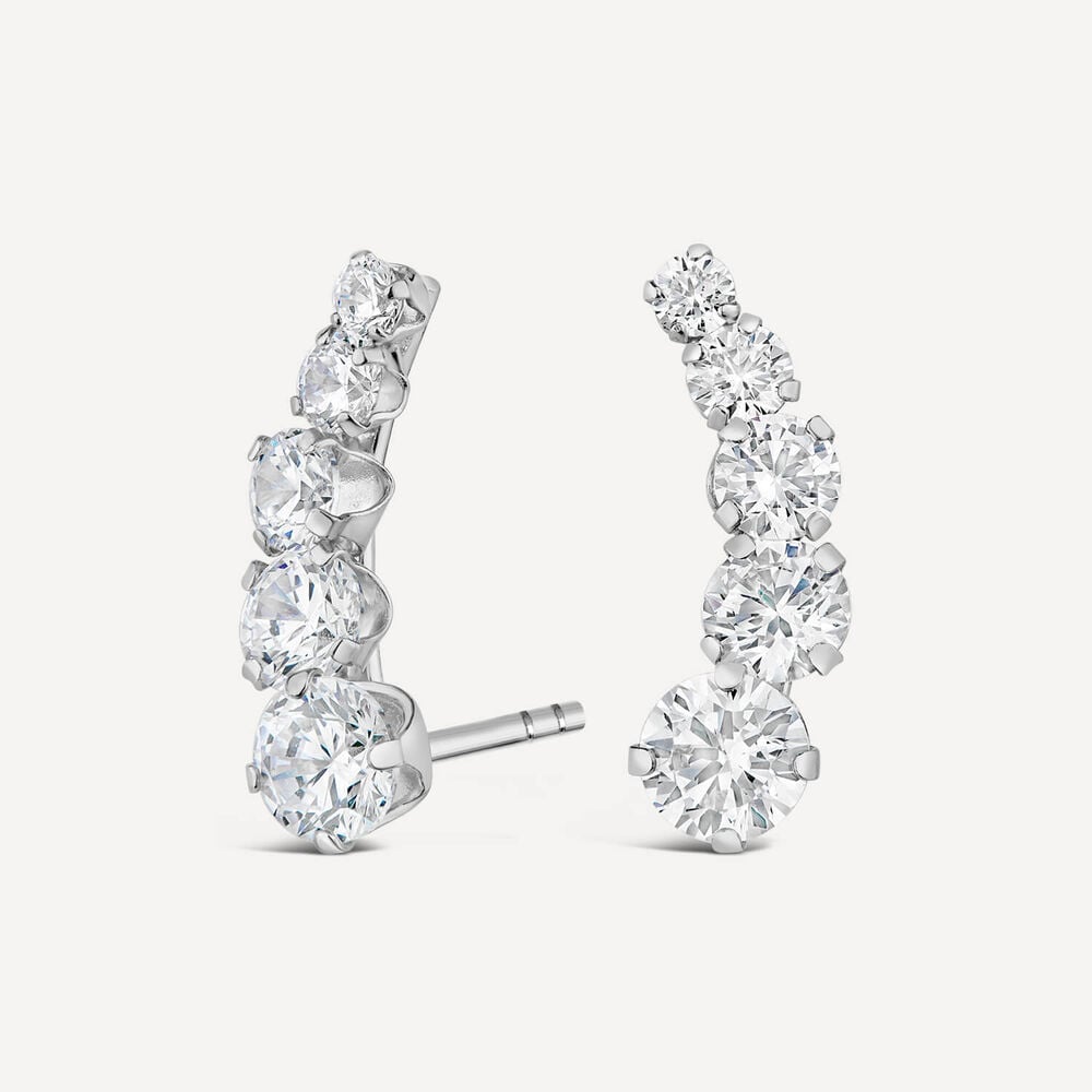 9ct White Gold Five Cubic Zirconia Climber Stud Earrings image number 1