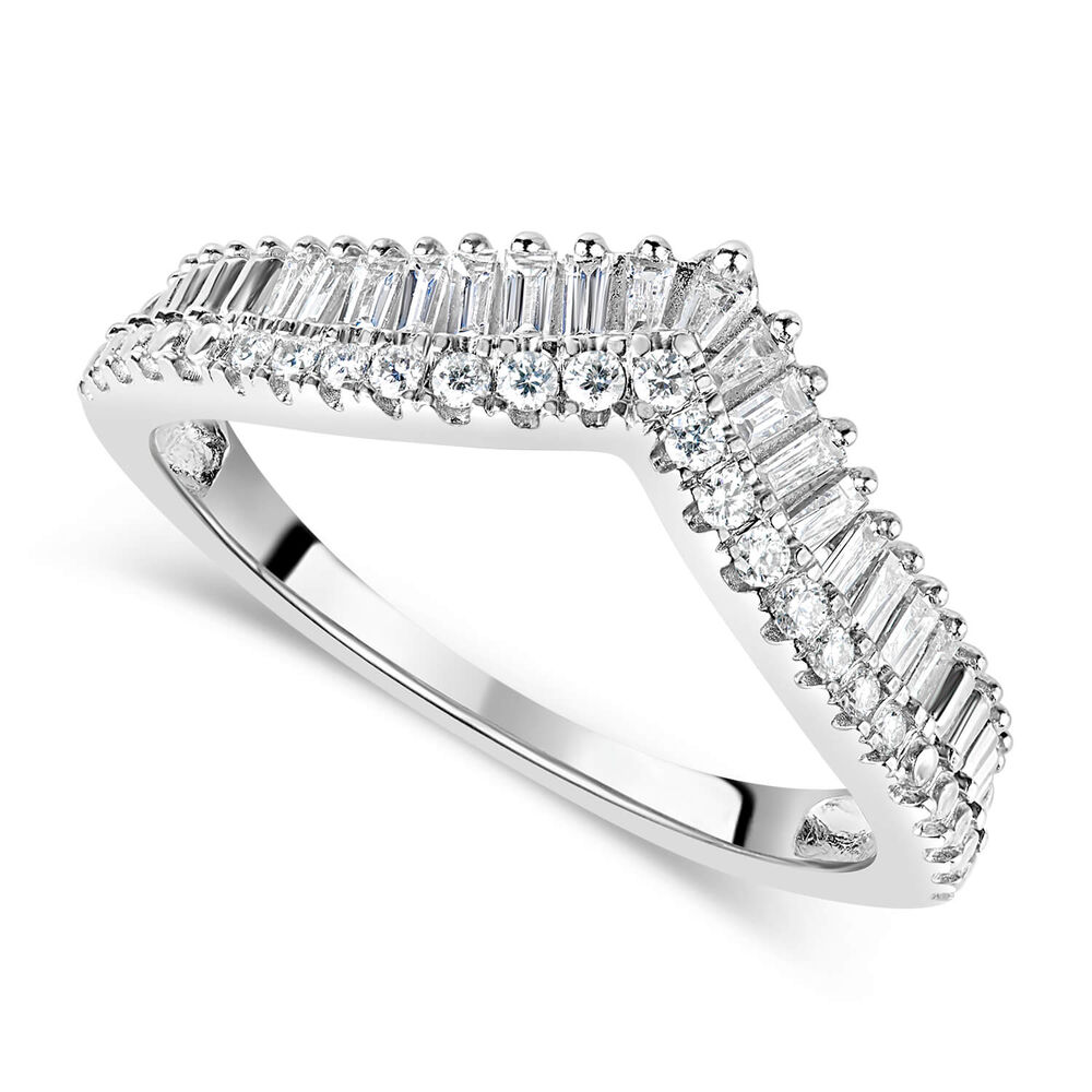 9ct White Gold 2-Row 0.25ct Diamond Wishbone Ladies' Ring image number 0